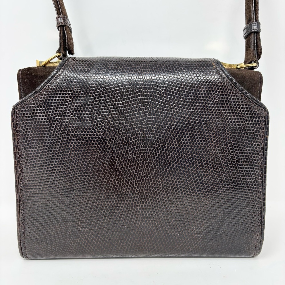 Gucci Vintage 1970s Blondie Logo Lizard & Suede Top Handle Bag Chocolate Brown - Picture 8 of 16